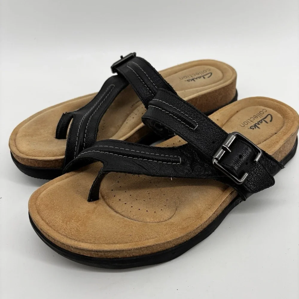 Clarks‎ Collection Women Brynn Madi 9M Black Leather Toe Sandals New UK8.5 EU40